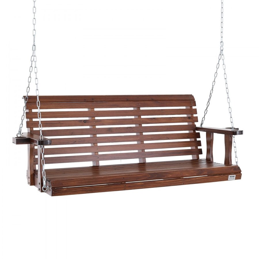 VEVOR Wooden Porch Swing 5.5 ft, Patio bench swing for Courtyard & Garden, Upgraded 880 lbs Strong Load Capacity, Heavy Duty Swing Chair Bench with Hanging Chains for Outdoors, Brown