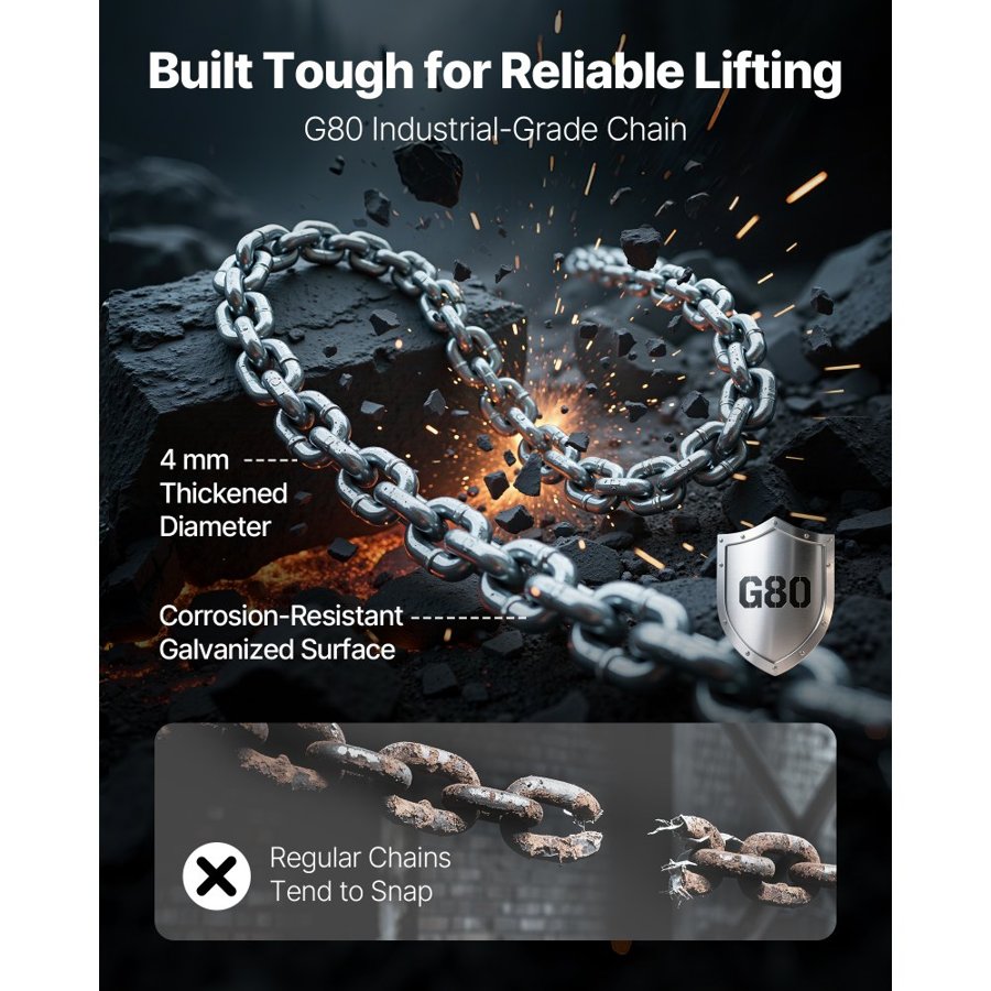 VEVOR 1/2 Ton Manual Chain Hoist –  20 FT Lift, 360°, G80