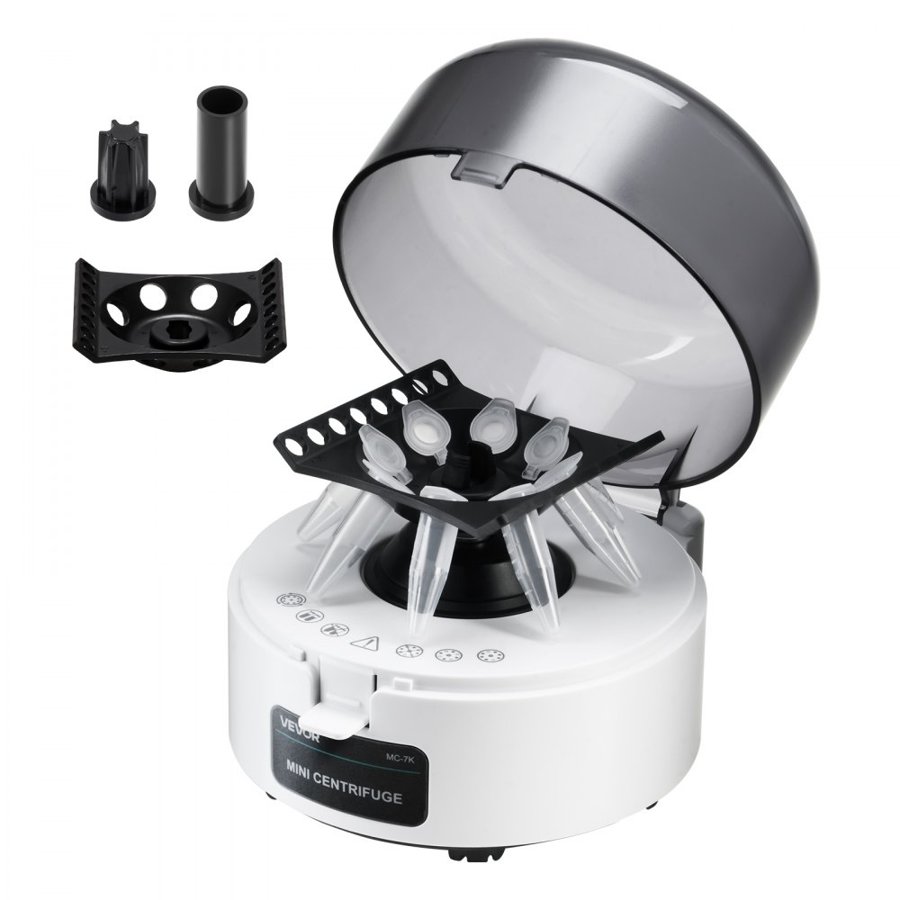 VEVOR Mini Centrifuge Machine, 3013xg RCF Electric Laboratory Centrifuge Machine with 2-in-1 Rotor for 0.2/1.5/2ml Tube Capacity, Fixed Speed 7000r/min, Low Noise, Widely Used in Various Experiments