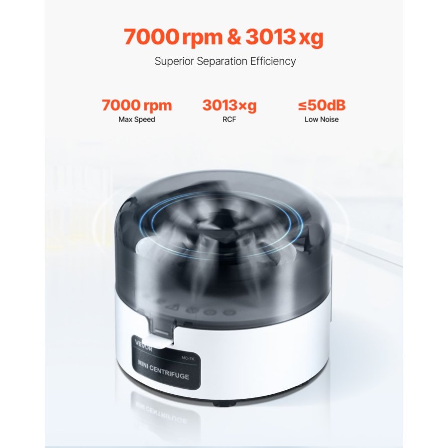 VEVOR Mini Centrifuge Machine, 3013xg RCF Electric Laboratory Centrifuge Machine with 2-in-1 Rotor for 0.2/1.5/2ml Tube Capacity, Fixed Speed 7000r/min, Low Noise, Widely Used in Various Experiments