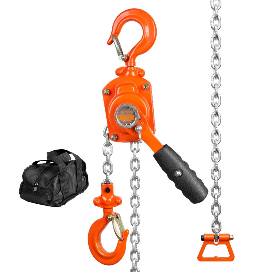 VEVOR Manual Lever Chain Hoist, 1/2 Ton 499.5 kg Capacity 1.5m Come Along, G80 Galvanized Carbon Steel with Weston Double-Pawl Brake, Auto Chain Leading & 360° Rotation Hook, for Garage Factory Dock