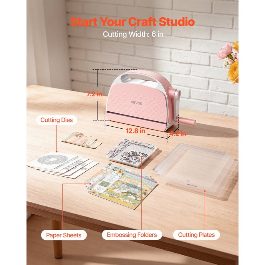 VEVOR Manual Die Cutting and Embossing Machine, 152mm Opening, Portable Die Cut Machine Set with Cutting Dies, Embossing Folders, Paper Sheets, Cutting Plates, for Scrapbooking, Card Making, Crafting