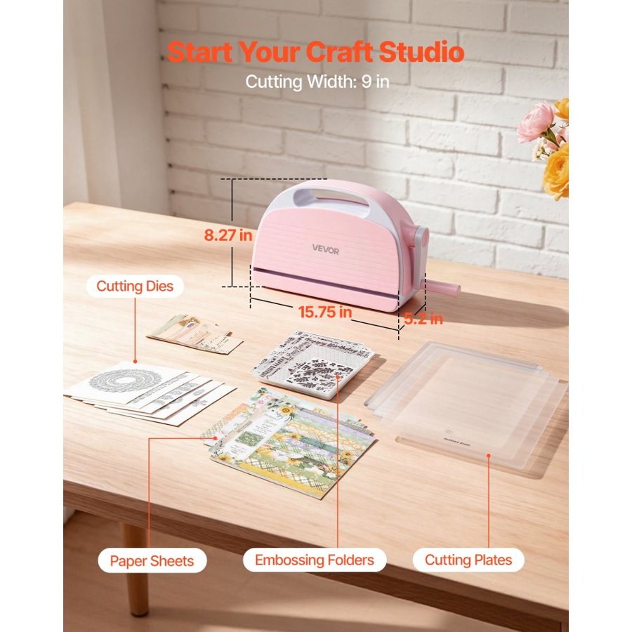 VEVOR Manual Die Cutting and Embossing Machine, 229mm Opening, Portable Die Cut Machine Set with Cutting Dies, Embossing Folders, Paper Sheets, Cutting Plates, for Scrapbooking, Card Making, Crafting
