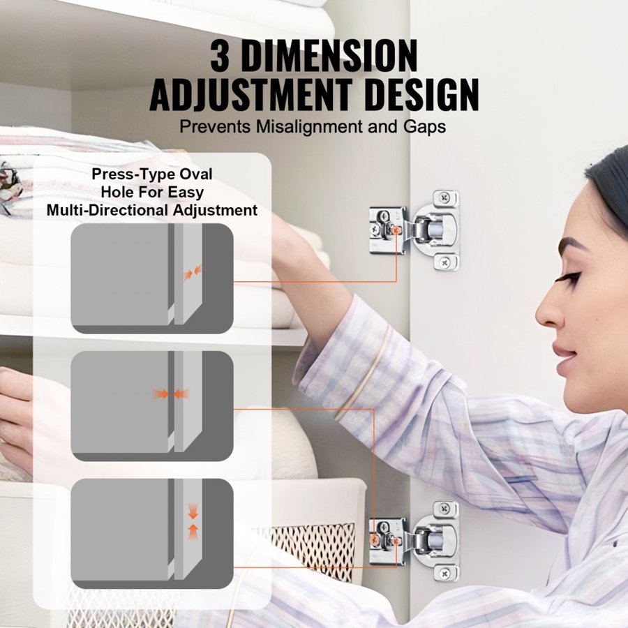 VEVOR Cabinet Hinges, 60 Packs Partial Overlay Kitchen Cabinet Door Hinges, 105 Degree Opening Angel Soft Close Concealed Cupboard Hinges for Framed Cabinet Type, with Mounting Screws