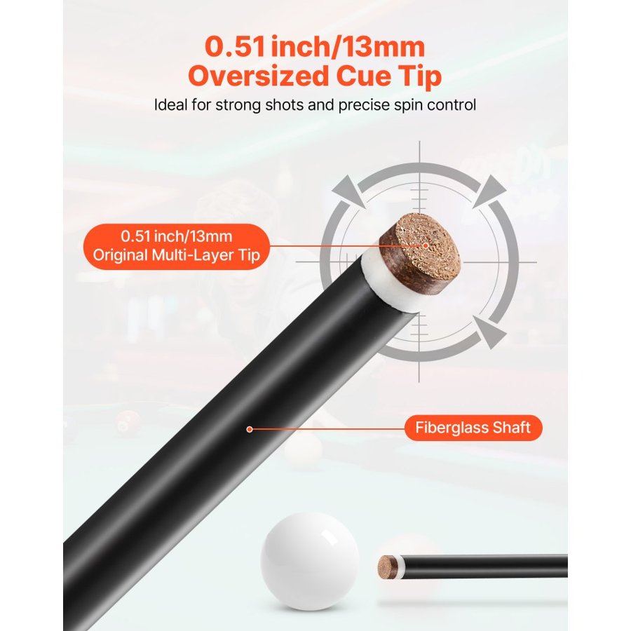 VEVOR Pool Cue, 1 Piece Pool Stick, 1473.2mm & 595g Fiberglass Titanium Composite Billiard Pools Cue Stick with Multi-Layer Tip, Cues Sticks for Professional Pool Table, Bar, Home Pool Games, Office