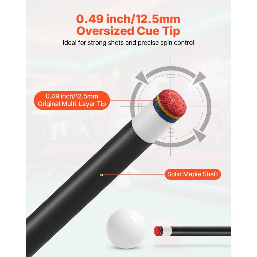 VEVOR Pool Cue, 1 Piece Pool Stick, 1473.2mm & 538g Canadian Maple Wood Billiard Pools Cue Stick with Multi-Layer Tip & ABS Connection Ring, Cues Sticks for Professional Pool Table, Bar, Home, Office