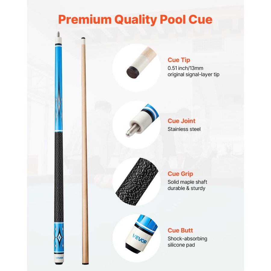 VEVOR Pool Cue, 4 Pieces Pool Stick, 1473.2mm Canadian Maple Wood Billiard Pools Stick with ABS Connection Ring, Cues Sticks for Professional Pool Table, Bar, Home, Office, 510g, 538g, 566g, 595g