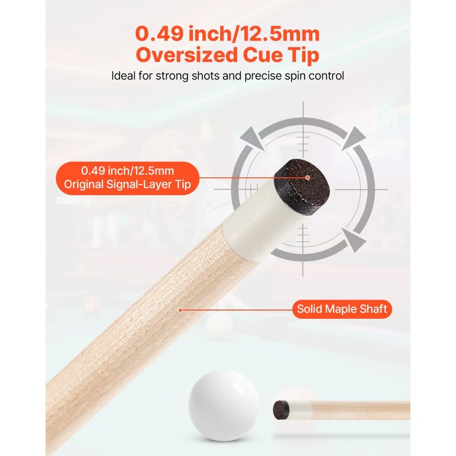 VEVOR Pool Cue, 4 Pieces Pool Stick, 1473.2mm Canadian Maple Wood Billiard Pools Stick with ABS Connection Ring, Cues Sticks for Professional Pool Table, Bar, Home, Office, 510g, 538g, 566g, 595g