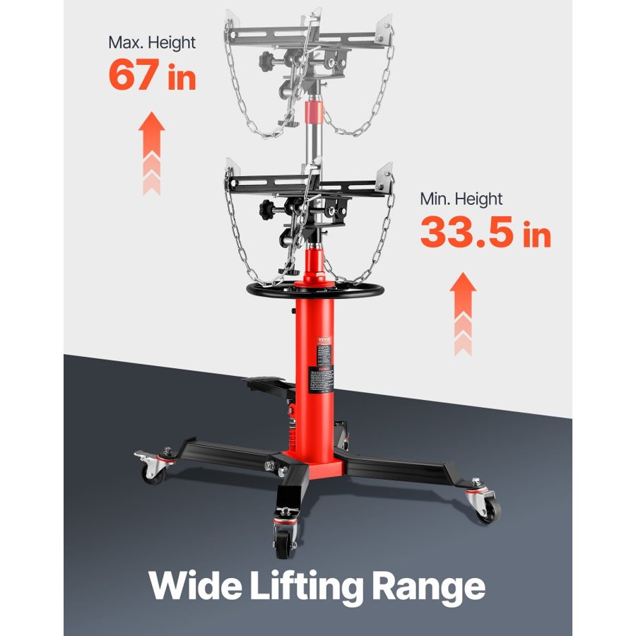 VEVOR Transmission Jack,0.75 Ton/1660 lbs Capacity Hydraulic Telescopic Transmission Jack, 2-Stage Floor Jack Stand with Foot Pedal, 360° Swivel Wheel, Garage/ Shop Lift Hoist, Red