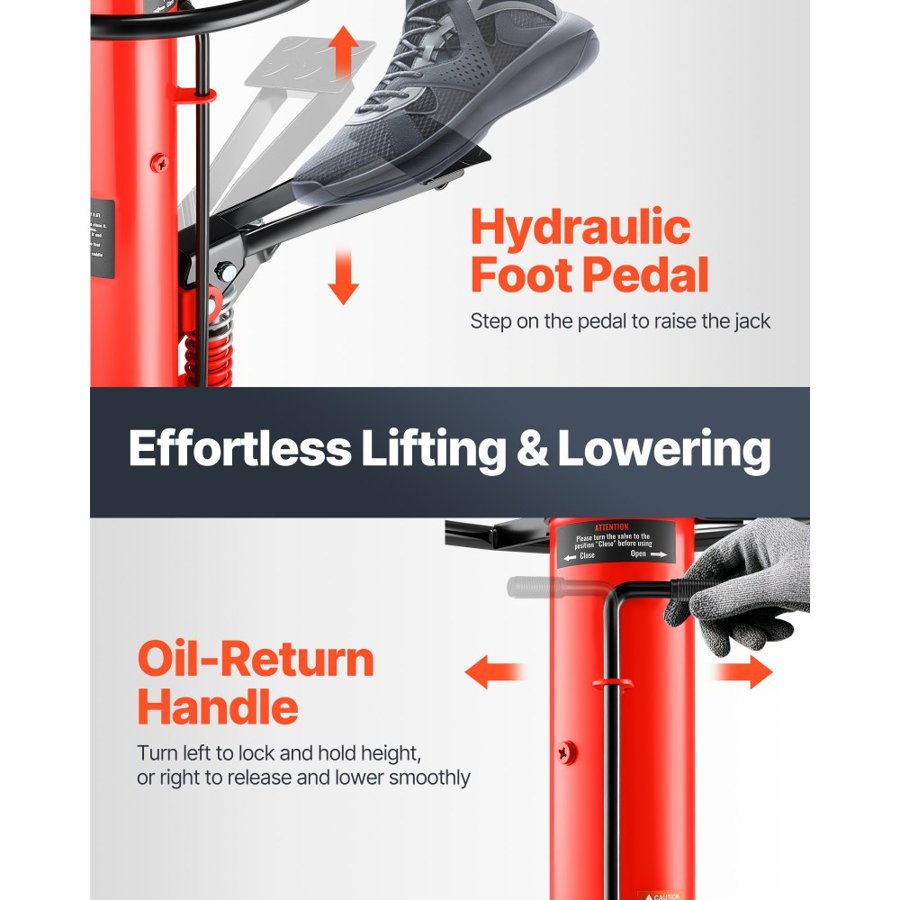 VEVOR Transmission Jack,0.75 Ton/1660 lbs Capacity Hydraulic Telescopic Transmission Jack, 2-Stage Floor Jack Stand with Foot Pedal, 360° Swivel Wheel, Garage/ Shop Lift Hoist, Red