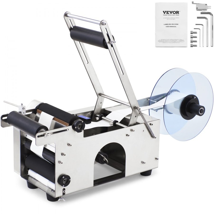 VEVOR Semi-Automatic Round Labeling Machine, 20-50pcs/min, Electric Bottle Label Applicator for Round Bottles, Round Bottle Labeler Suitable for Bottle Diameter 0.79-4.72 inches (with Pressing Bar)