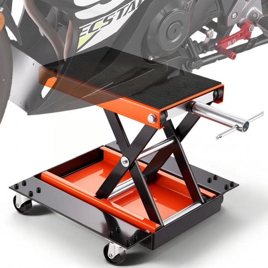 VEVOR Motorcycle Lift ATV Scissor Jack Dolly 499.5 kg Wide Deck & Hand Crank