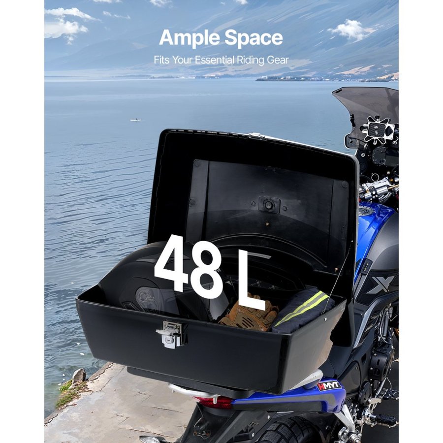 VEVOR Topbox for Motorcycle – 48L Space, Fit for 99% Frames