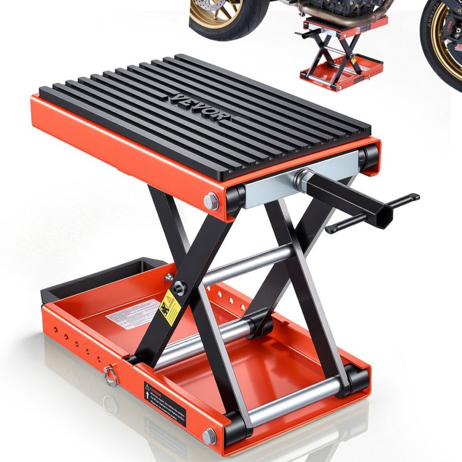 VEVOR Motorcycle Lift, 680 kg Motorcycle Scissor Lift Jack with Wide Deck & Locking Pin, 105-350 mm Center Hoist Crank Stand, Steel Scissor Jack for Street Bikes, Cruiser Bikes, Touring Motorcycles