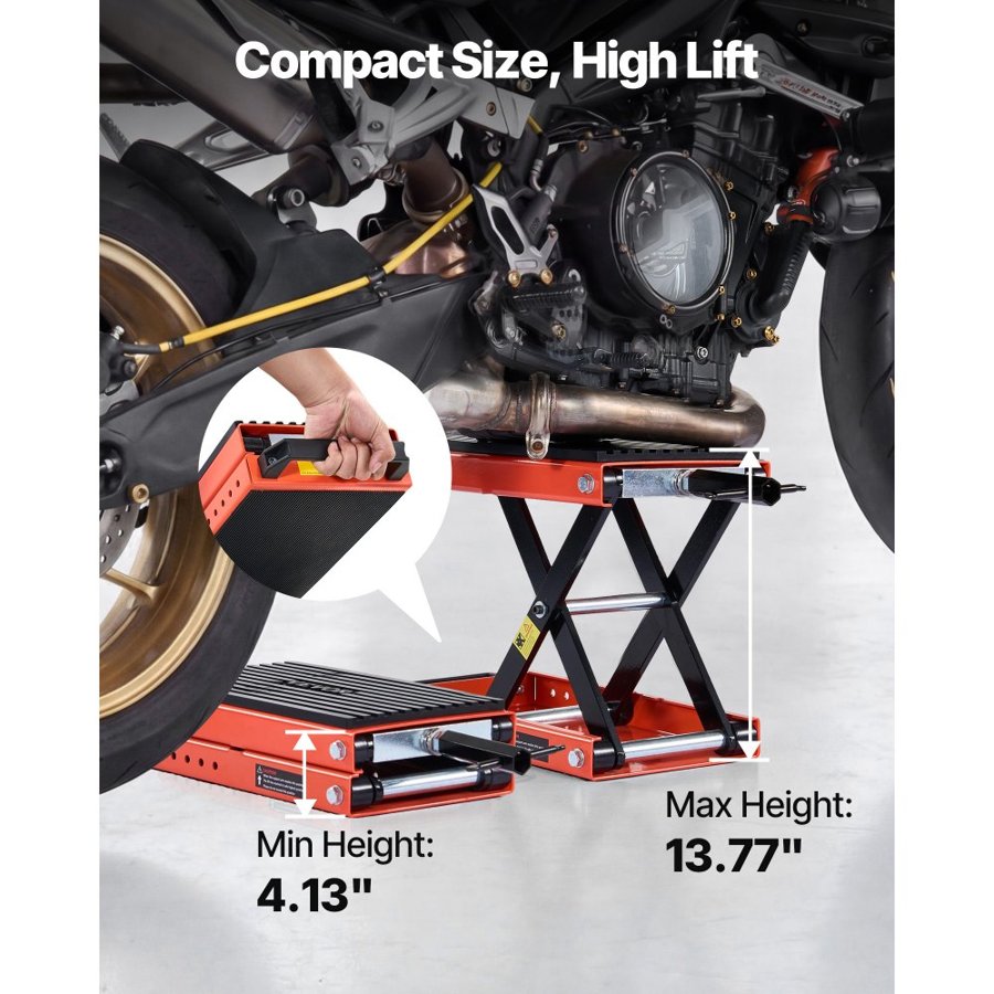 VEVOR Motorcycle Lift, 680 kg Motorcycle Scissor Lift Jack with Wide Deck & Locking Pin, 105-350 mm Center Hoist Crank Stand, Steel Scissor Jack for Street Bikes, Cruiser Bikes, Touring Motorcycles