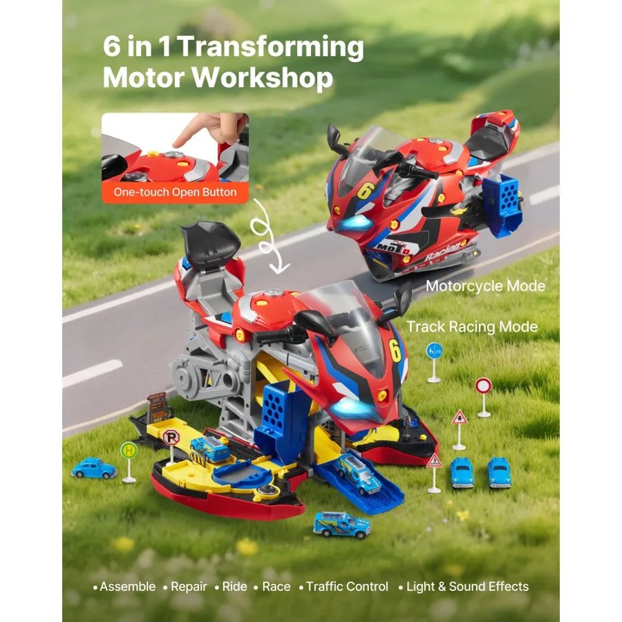 VEVOR Mechanical Toys for Kids - 25 Parts, 6 Cars, 6 Signs
