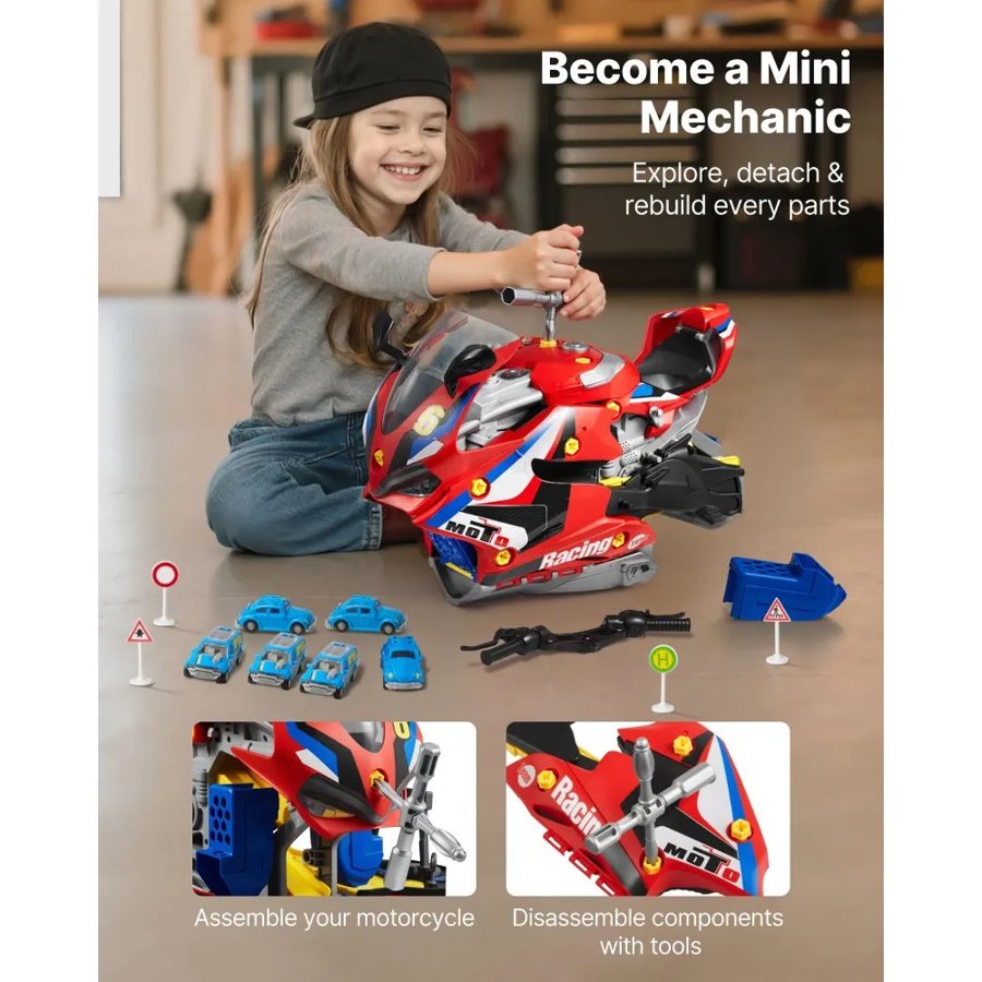 VEVOR Mechanical Toys for Kids - 25 Parts, 6 Cars, 6 Signs