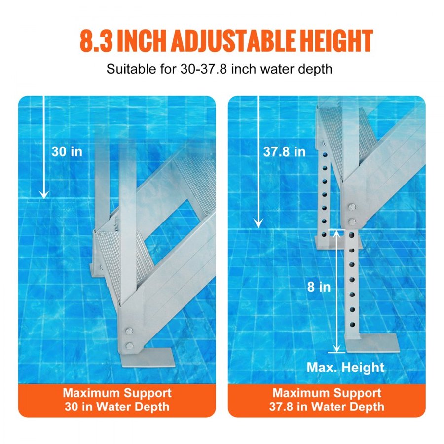 VEVOR Dock Ladder 4 Step, Dock Stairs 30''-38'' Adjustable Height, 500 lbs Load Capacity, Aluminum Pontoon Boat Ladder with Dual Handrails & Anti-Slip Design Pedal for Ship/Lake/Pool/Marine Boarding