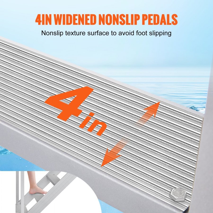 VEVOR Aluminum Dock Ladder Boat Dock Ladder 43-51in/109.2-129.5 cm Height Adjustable 6 Steps