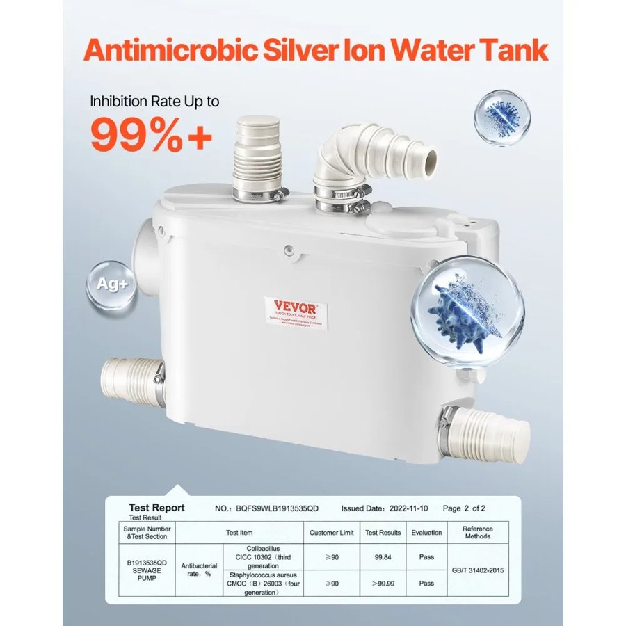 VEVOR Macerating Toilet Pump – 500W, 6600 L/h, 26.2 ft