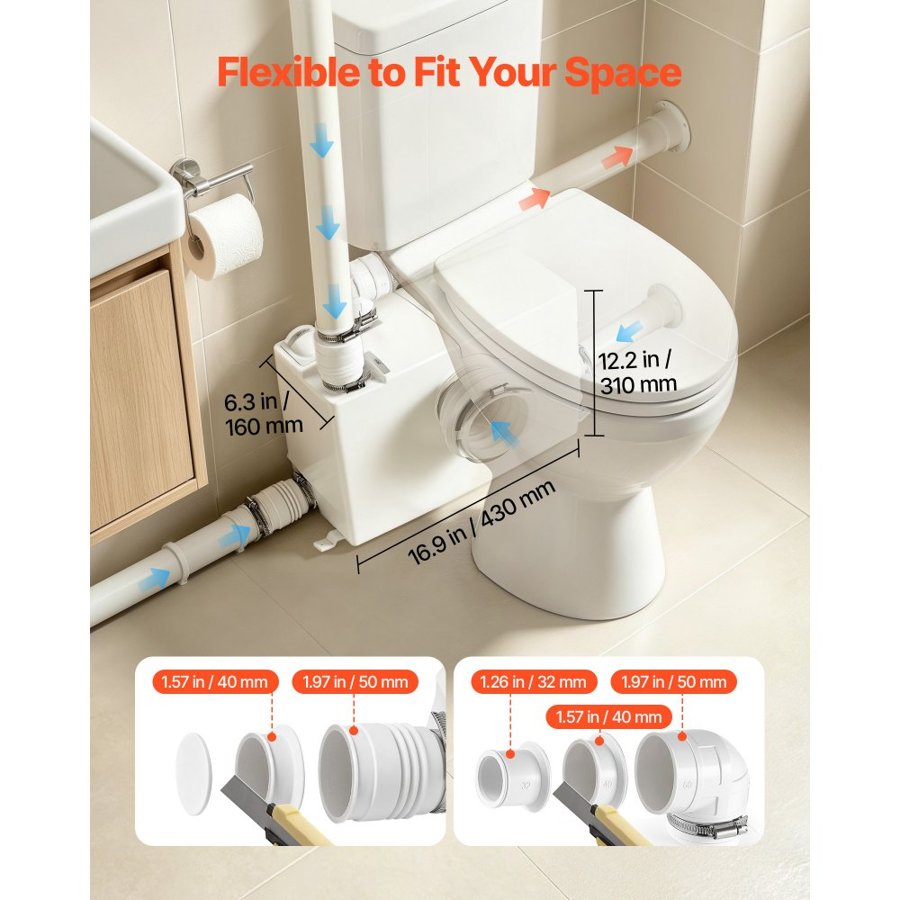 VEVOR Toilet Upflush Pump – 800W, 12000 L/h, 10 m Head