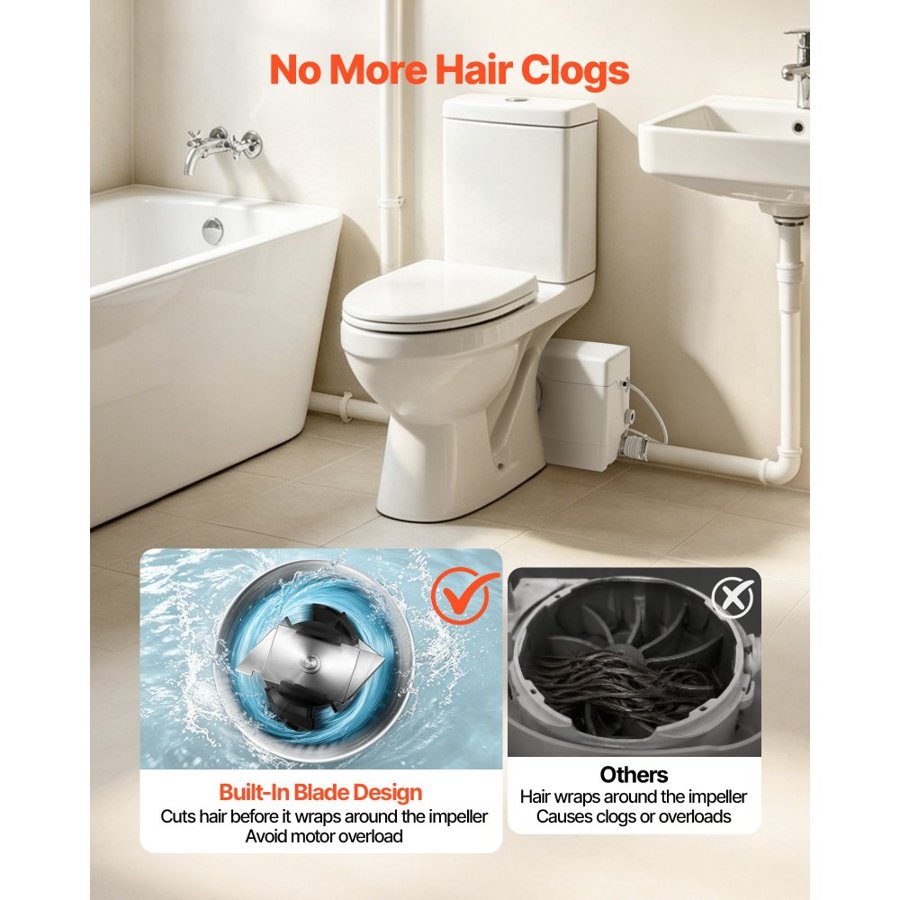 VEVOR Toilet Upflush Pump – 800W, 12000 L/h, 10 m Head
