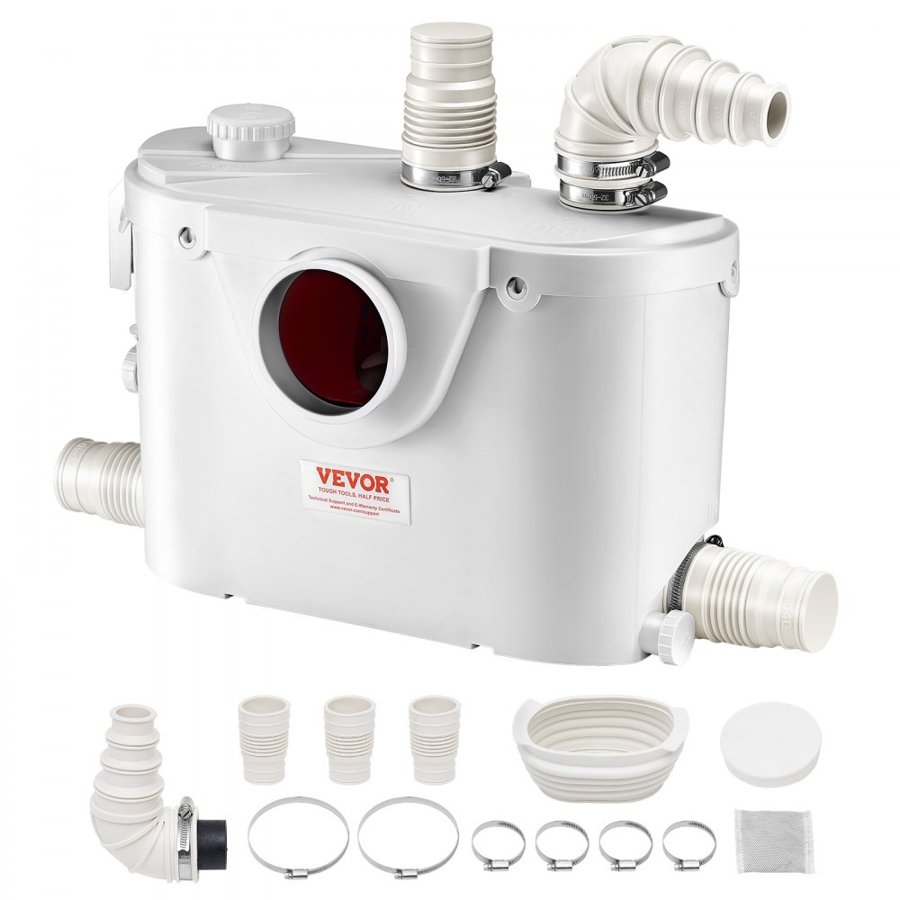 VEVOR Macerator Pump for Toilet – 500W, 4 Inlets, 29 GPM