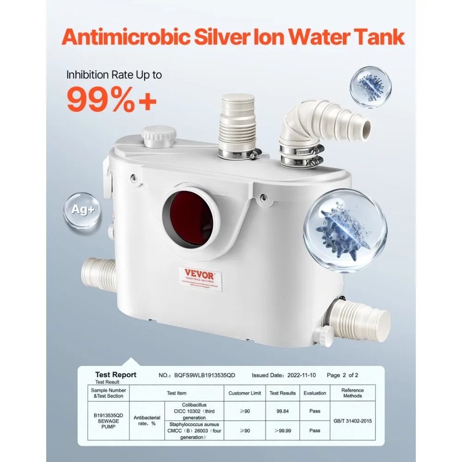 VEVOR Macerator Pump for Toilet – 500W, 4 Inlets, 29 GPM