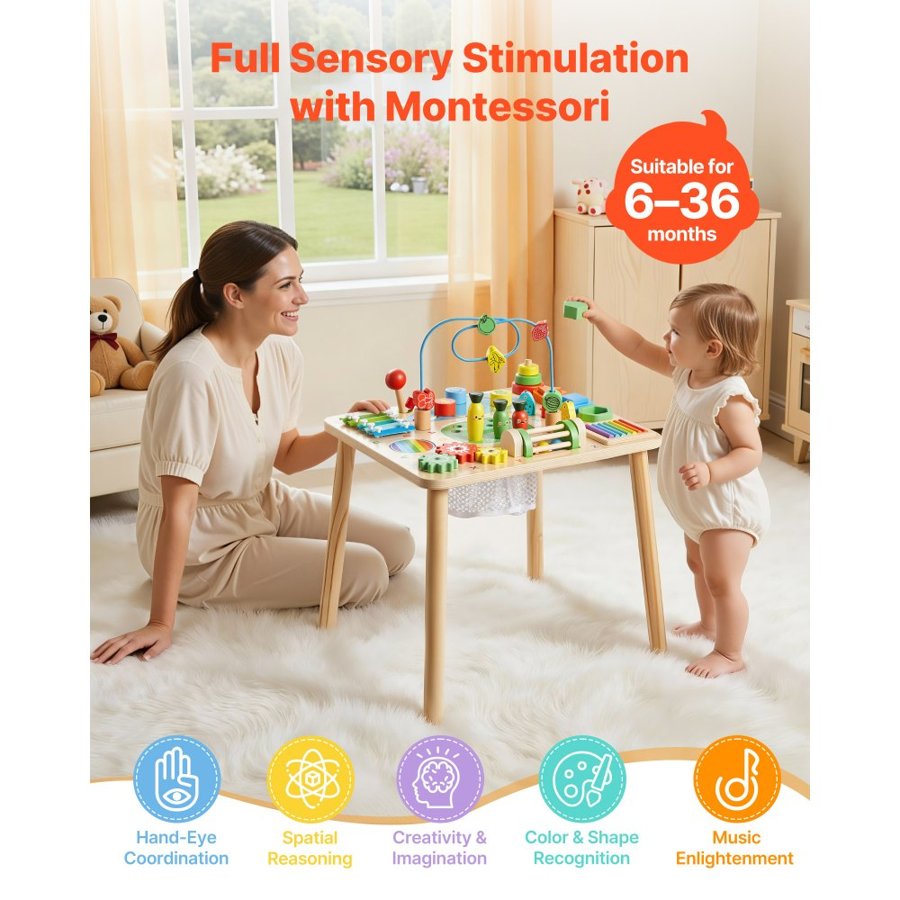 VEVOR Montessori Activity Table – 13-in-1 Wood, Ages 6M–3Y