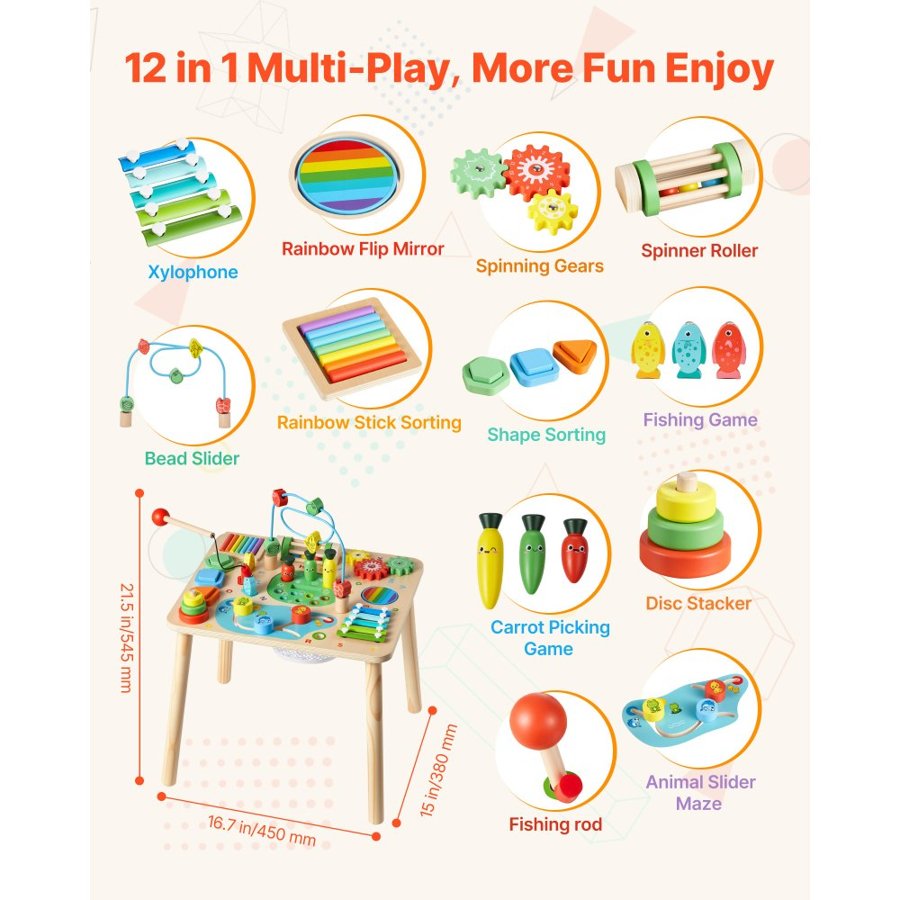 VEVOR Montessori Activity Table – 13-in-1 Wood, Ages 6M–3Y