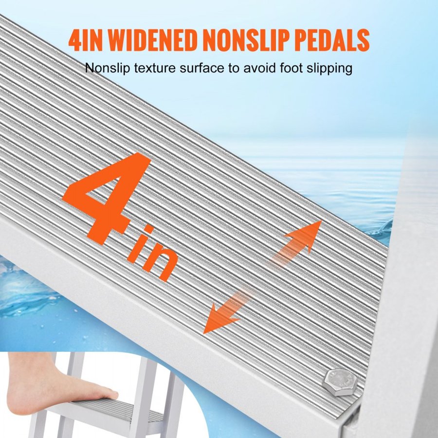 VEVOR Dock Ladder, Removable 4 Steps, 350 lbs Load Capacity, Aluminum Alloy Pontoon Boat Ladder with 4'' Wide Step & Anti-Slip Design Pedal, Easy to Install for Ship/Lake/Pool/Marine Boarding