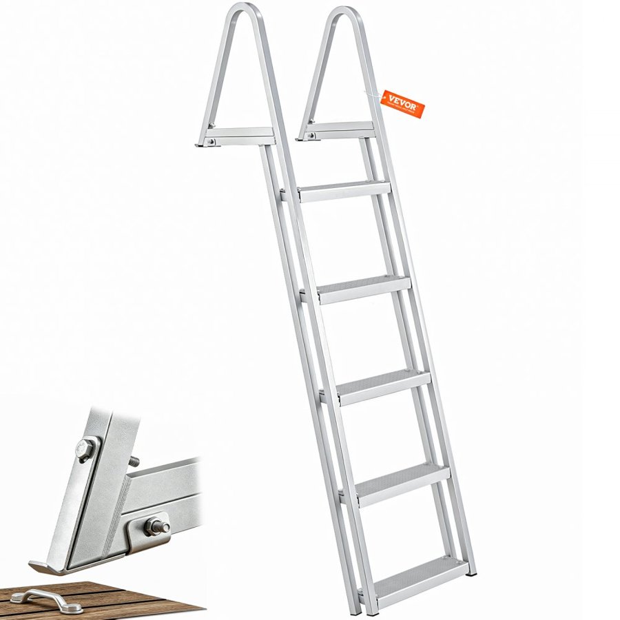 VEVOR Removable Dock Ladder 5 Steps, 350 lbs Load Capacity, Pontoon Boat Ladder with 4'' Wide Step & Nonslip Design for Ship/Lake/Pool/Marine Boarding