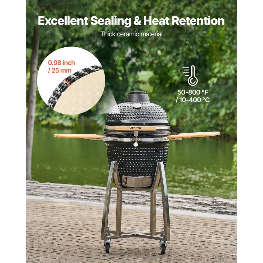 VEVOR Charcoal BBQ Smoker Grill – 18" Ceramic, 4 Wheels
