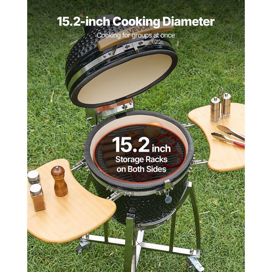 VEVOR Charcoal BBQ Smoker Grill – 18" Ceramic, 4 Wheels