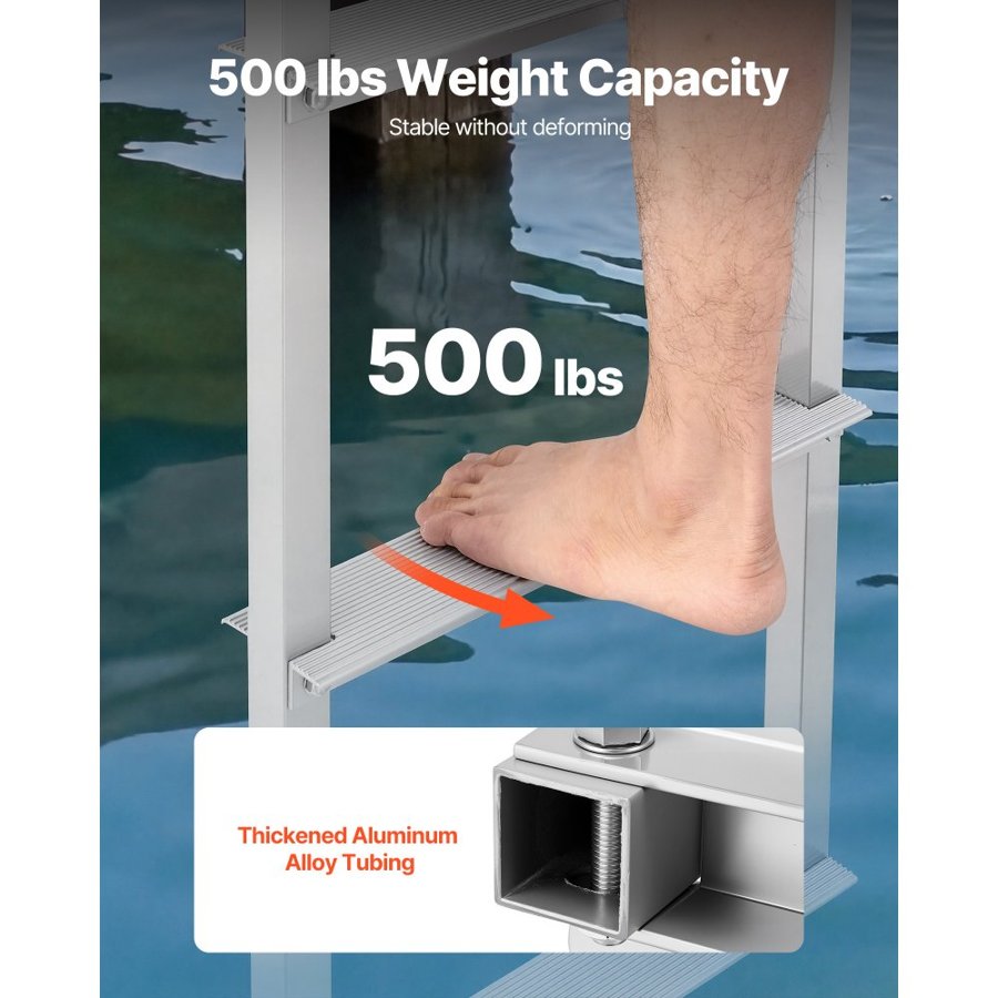 VEVOR Dock Ladder, Removable 5 Steps, 500 lbs Load Capacity, Aluminum Alloy Pontoon Boat Ladder with 3.1'' Wide Step & Anti-Slip Design Pedal, Easy to Install for Ship/Lake/Pool/Marine Boarding