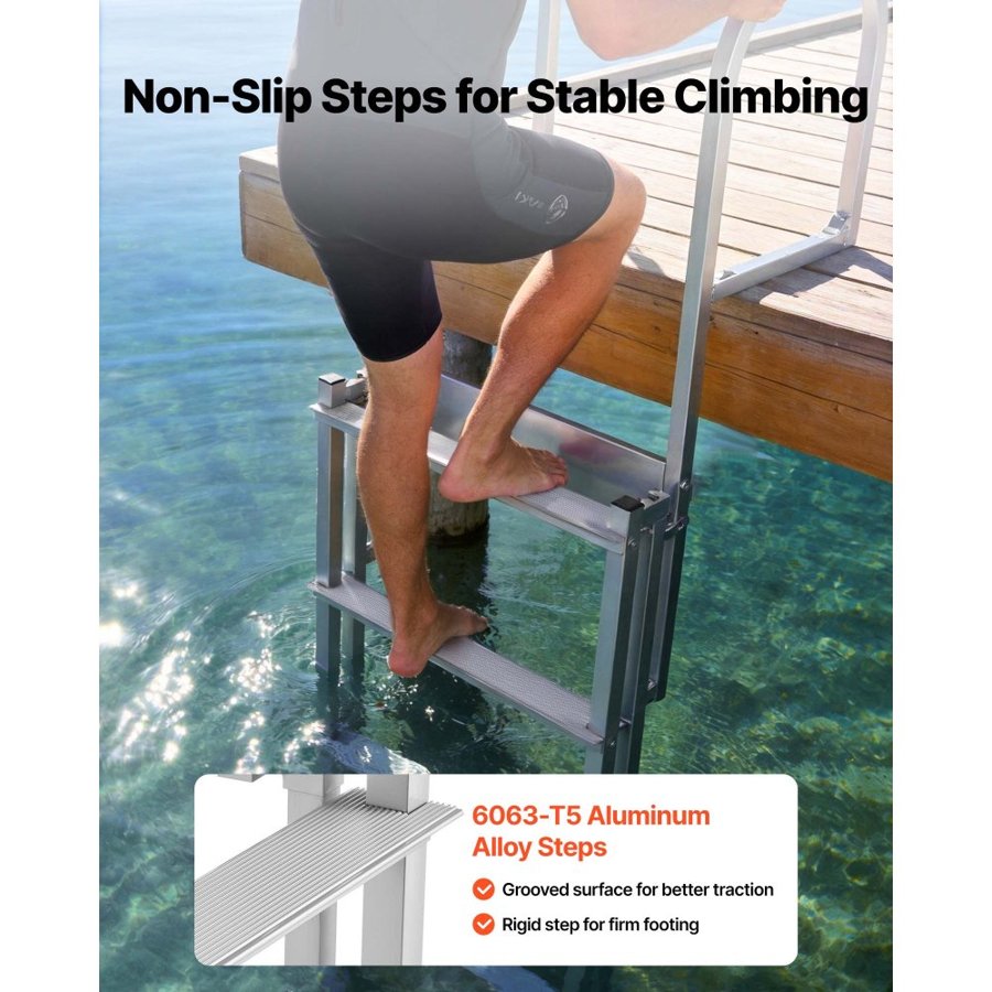 VEVOR 4 Step Aluminum Dock Ladder – Auto-Lift Float, 500 lbs