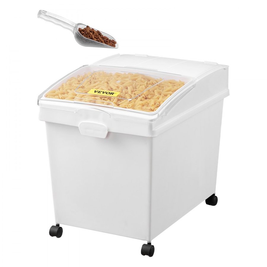 VEVOR Ingredient Bin, 33.3 L Capacity Ingredient Storage Bin, PP Material Flour Bins On Wheels, White Shelf Ingredient Bin with Scoop and Sliding Lid, Commercial Storage Bins, 3 Pcs/Set