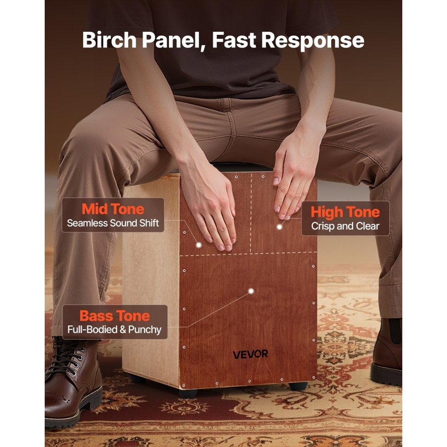 VEVOR Cajon Box Drum, with Internal Snare Wires, Lightweight Wooden Percussion Box, Portable Birch Wood Drum Musical Instrument with Travel Bag, for Beginners and Professionals, 305 x 305 x 430 mm