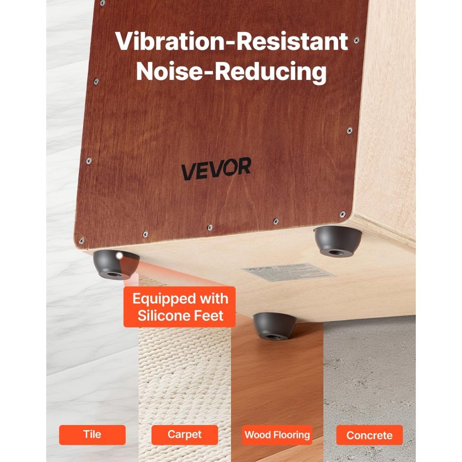 VEVOR Cajon Box Drum, with Internal Snare Wires, Lightweight Wooden Percussion Box, Portable Birch Wood Drum Musical Instrument with Silicone Feet, for Beginners and Professionals, 305 x 305 x 430 mm