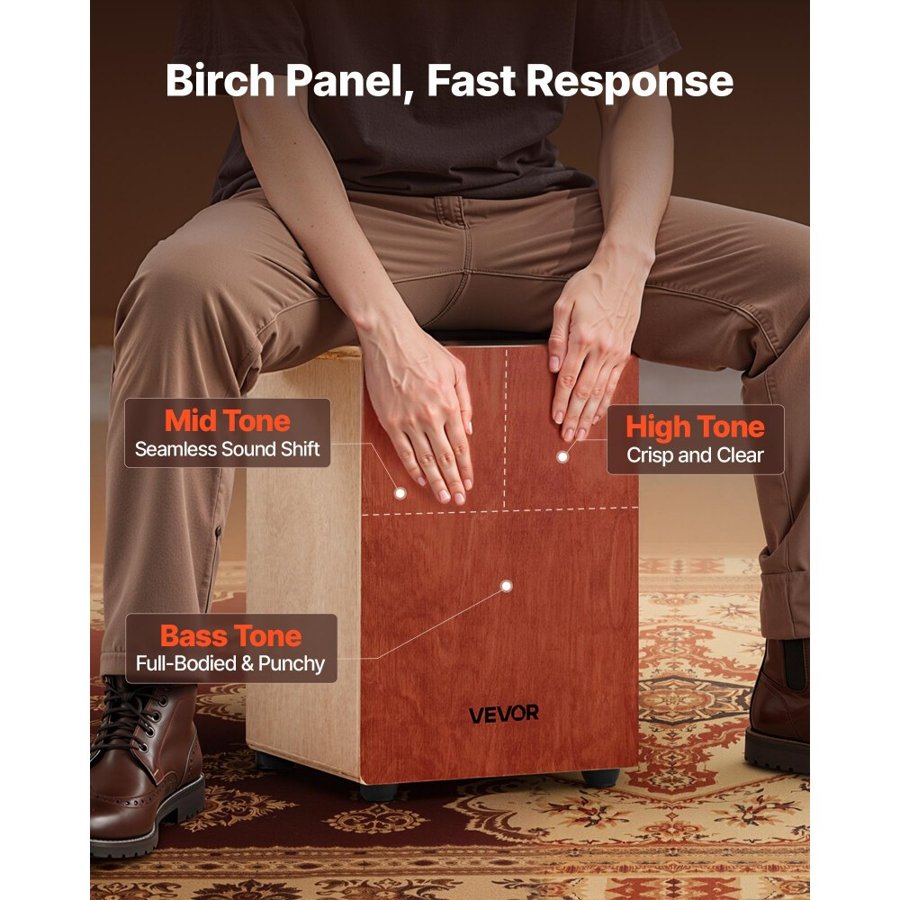 VEVOR Cajon Box Drum, with Internal Guitar Strings, Lightweight Wooden Percussion Box, Portable Birch Wood Drum Musical Instrument with Travel Bag, for Beginners and Professionals, 305 x 305 x 430 mm