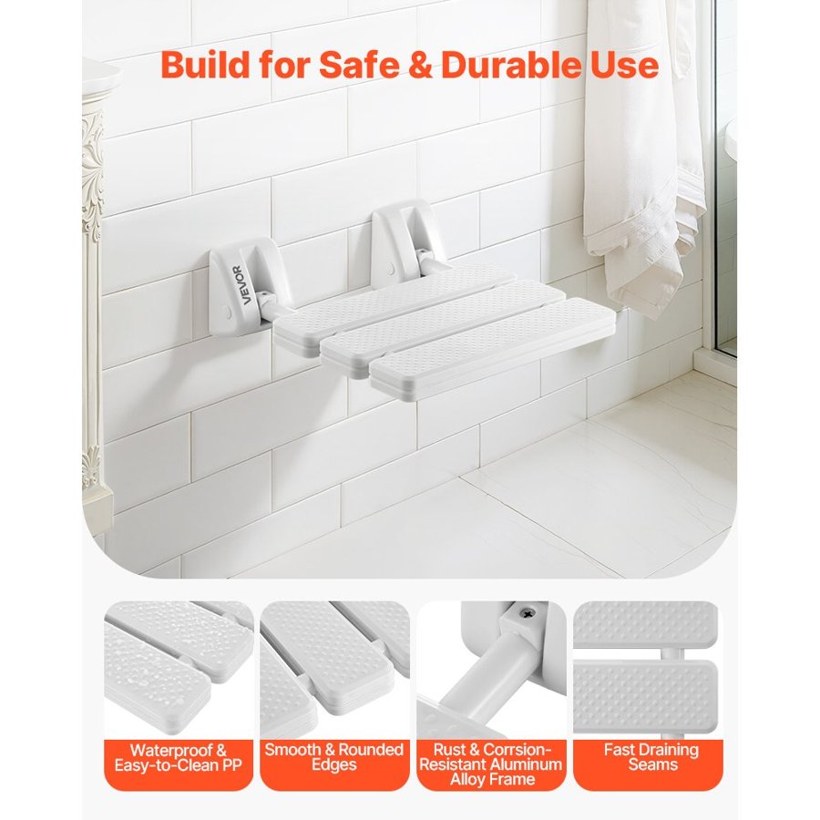 VEVOR Foldable Wall Mounted Shower Seat – 317mm, 100kg Load