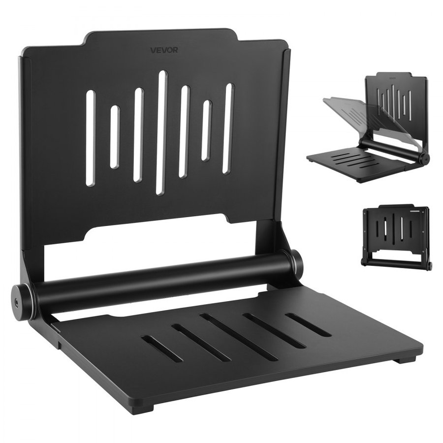VEVOR Wall Mounted Folding Shower Seat – 452mm, 180kg, Black