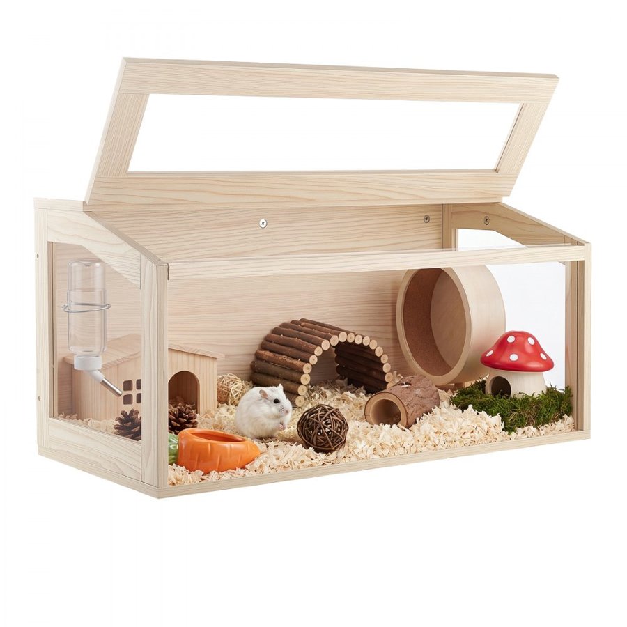 VEVOR Wooden Hamster Cage 810 x 410 x 410 mm 270° Viewing Hamster Habitat, Chewproof Acrylic Small Animal Cage with Openable Top, Large Pet Enclosure for Syrian/Dwarf Hamsters, Guinea Pigs & Gerbils