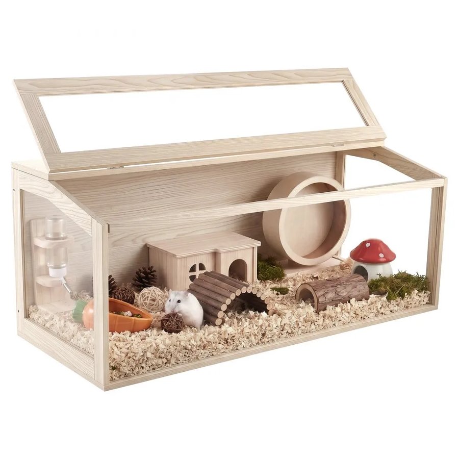 VEVOR Wooden Hamster Cage 1220 x 510 x 510 mm 270° Viewing Hamster Habitat, Chewproof Acrylic Small Animal Cage with Openable Top, Large Pet Enclosure for Syrian/Dwarf Hamsters, Guinea Pigs & Gerbils