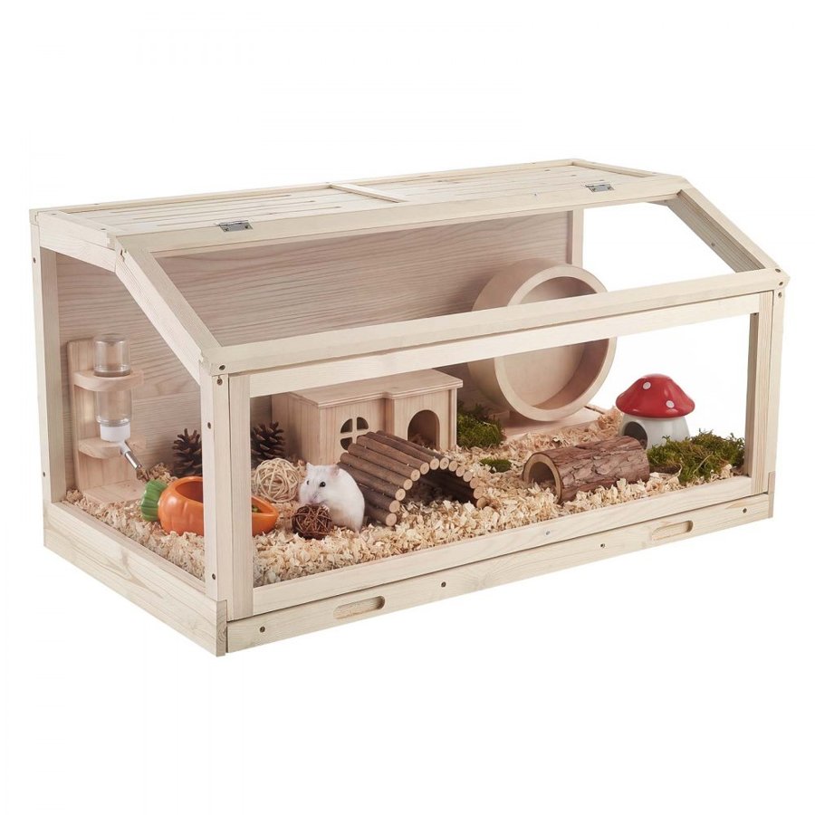 VEVOR Wooden Hamster Cage 1000 x 520 x 505 mm 270° Viewing Hamster Habitat, Chewproof Acrylic Small Animal Cage with Openable Top, Large Pet Enclosure for Syrian/Dwarf Hamsters, Guinea Pigs & Gerbils