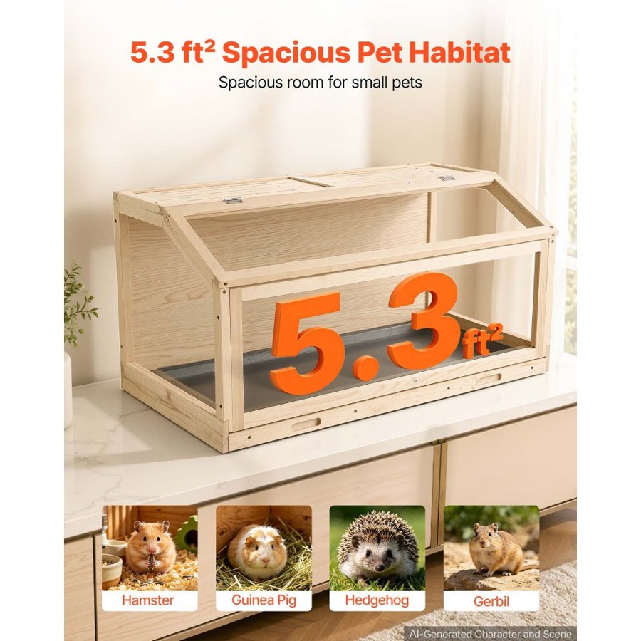 VEVOR Wooden Hamster Cage 1000 x 520 x 505 mm 270° Viewing Hamster Habitat, Chewproof Acrylic Small Animal Cage with Openable Top, Large Pet Enclosure for Syrian/Dwarf Hamsters, Guinea Pigs & Gerbils