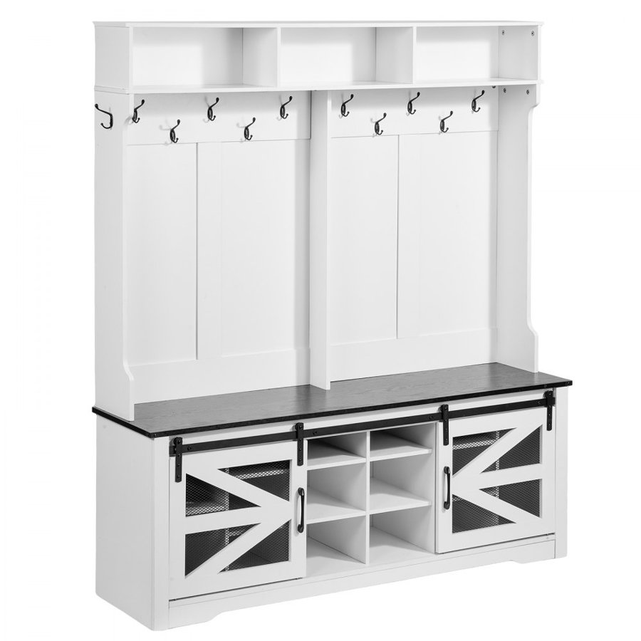 VEVOR Entryway Bench with Hangers - 16 Shoe Slots, 12 Hooks