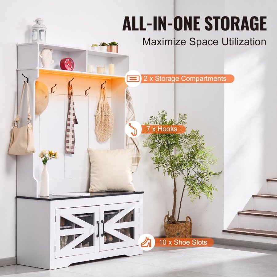 VEVOR Mud Room Hall Tree – 42" Bench, LED, 7 Hooks