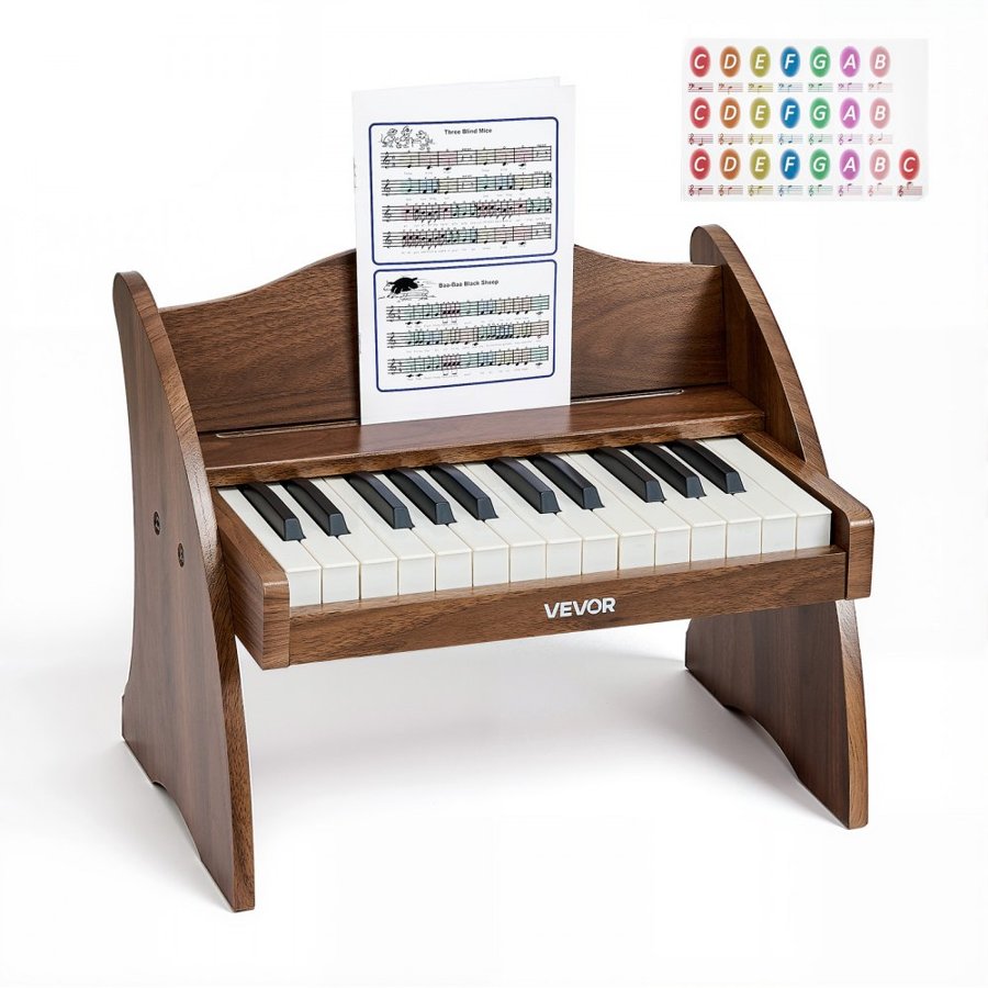 VEVOR Wooden Toy Piano – 25 Keys, Walnut, Dual Power, Kids