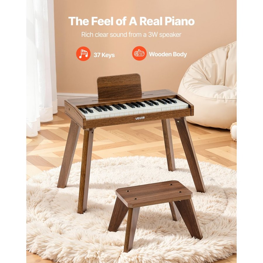 VEVOR Kids Keyboard Piano – 37 Keys, Wooden, Walnut